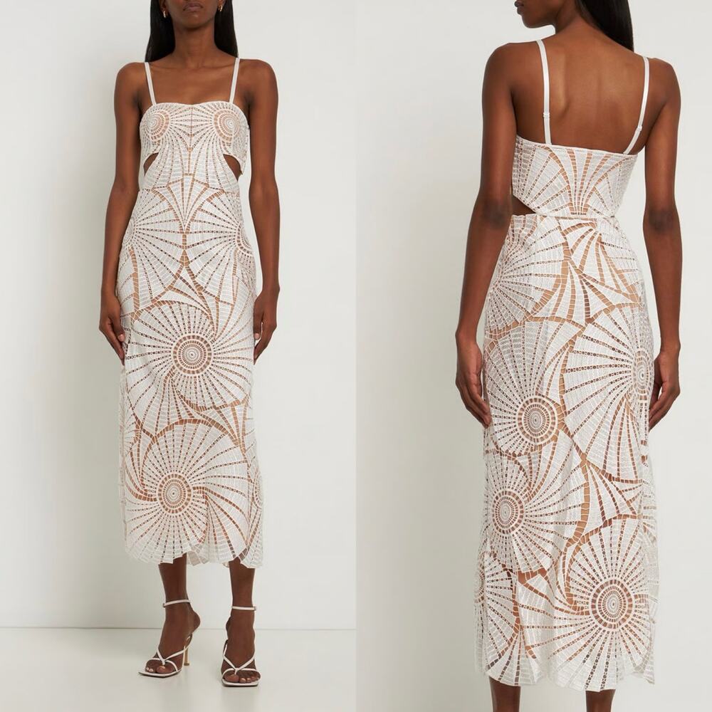 Jonathan Simkhai Jamie Dress White Fossil Guipure Lace Wedding Party LWD Size 12